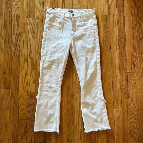 Citizens of Humanity sz 27 Drew Fray High Rise Crop Flare white ankle detail - Picture 1 of 8